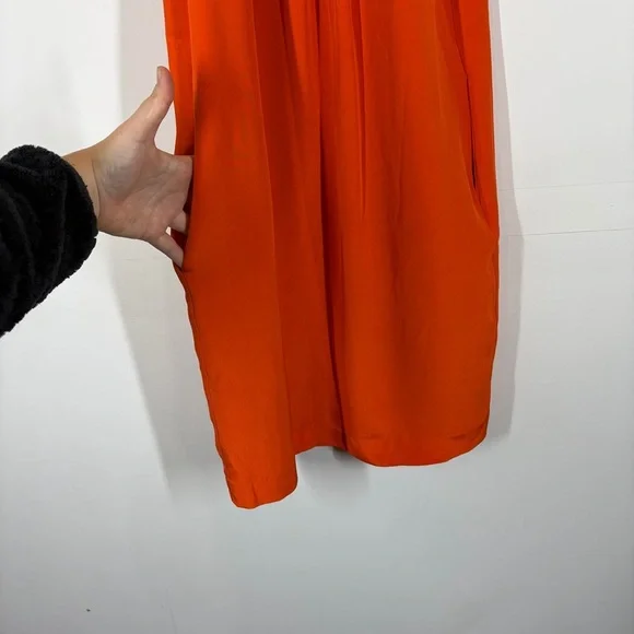 Celine 100% Silk Orange Dress Size 34 - Picture 9 of 10
